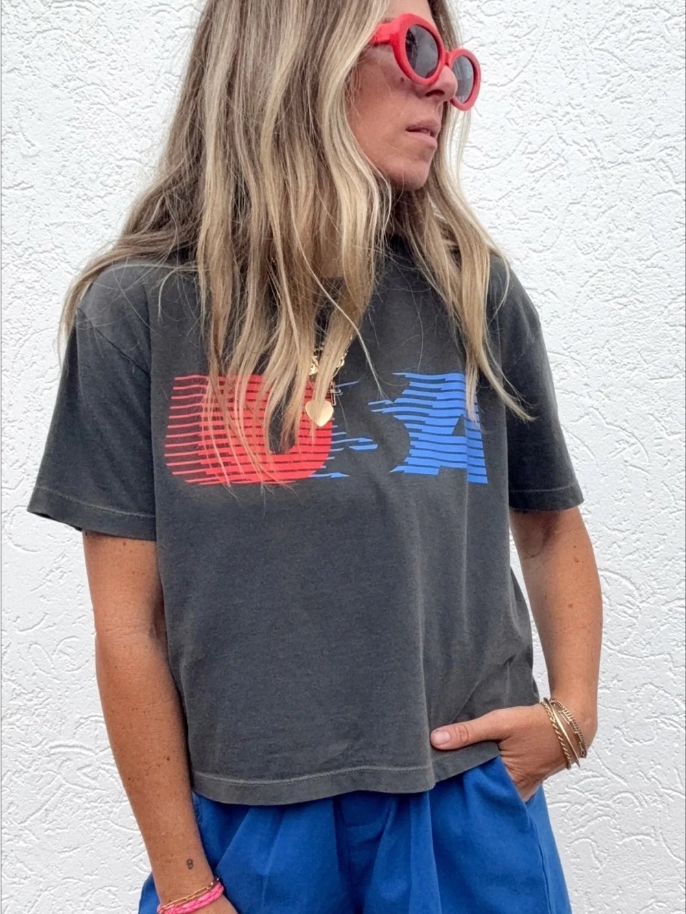 Ascot + Hart USA Graphic Tee Retro Cropped